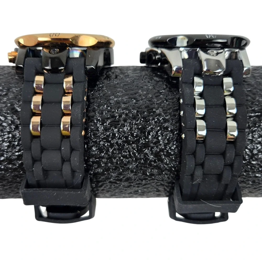Lot of 2 LIGE Dream Quartz Chronograph Men's Watches w Black Silicon Bands VIDEO